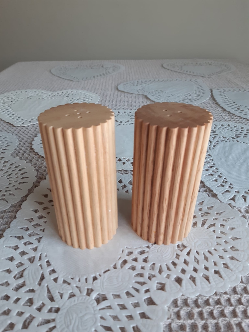 Wooden Ribbed Salt and Pepper Shakers - Natural Brown